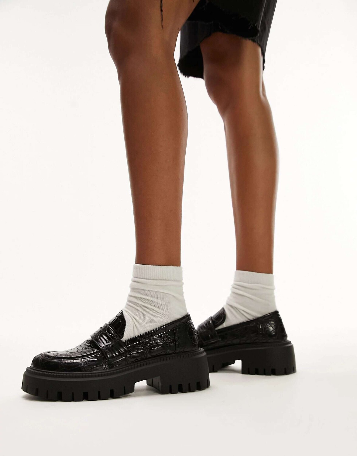

Черные лоферы под крокодила Topshop Connie, Черный