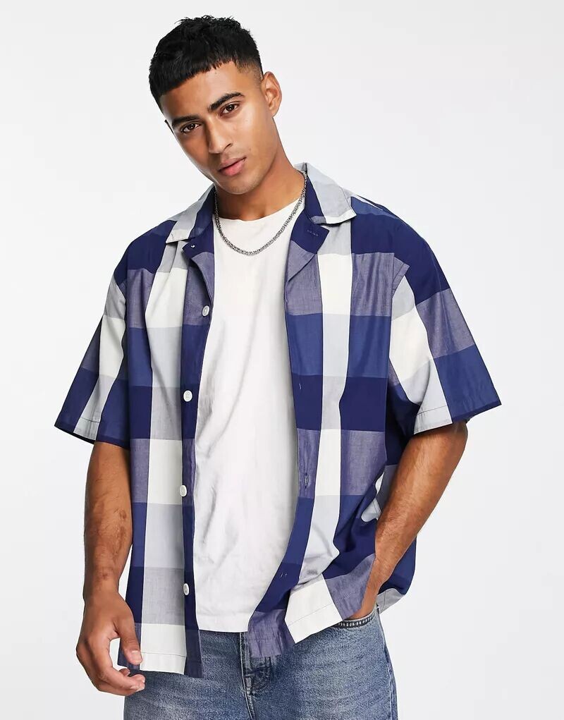 

Свободная синяя рубашка с лацканами в крупную клетку Levi's
