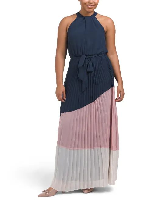 

Платье макси без рукавов с закрученным вырезом и цветными блоками Julia Jordan, синий