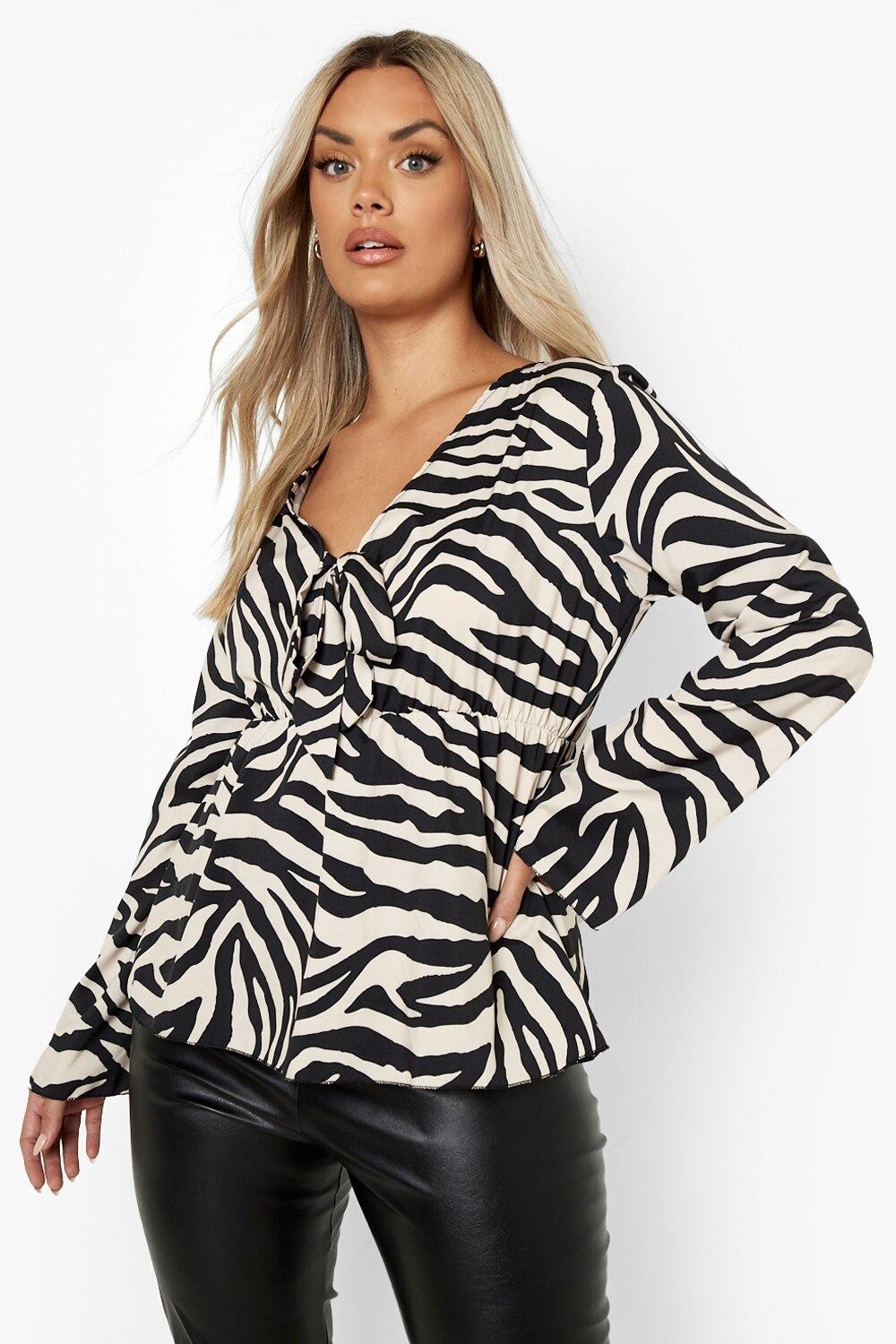 

Топ с баской передней завязкой зебра plus Boohoo, черный