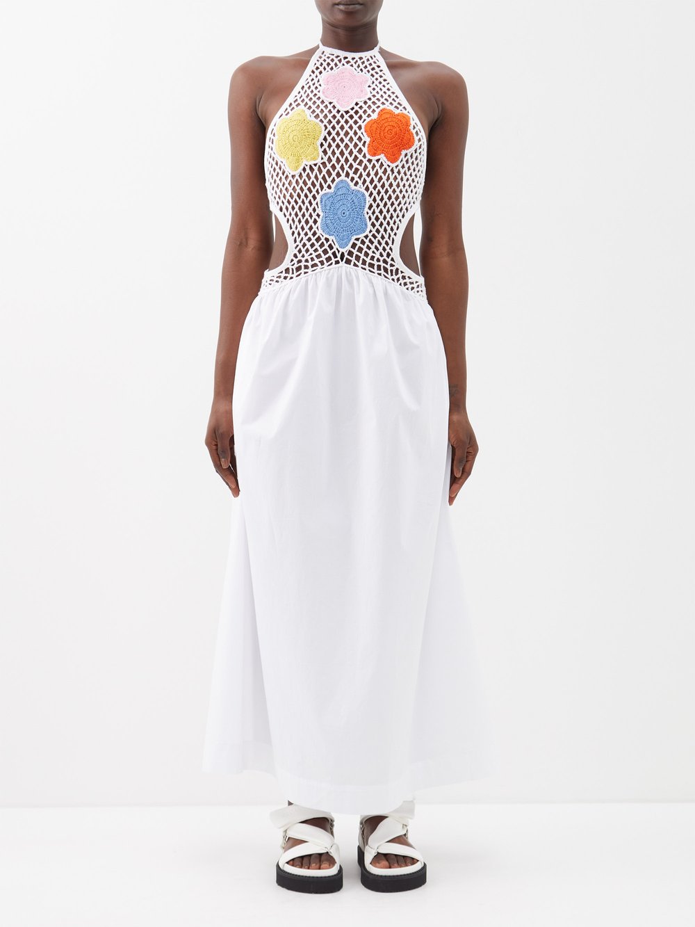 Платье kaylee из смесового хлопка с цветочной аппликацией Staud, белый
