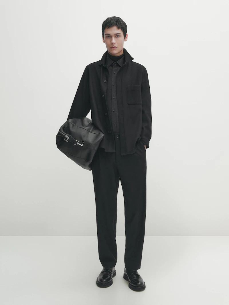 

Легкая рубашка из смеси шерсти и хлопка Massimo Dutti, черный