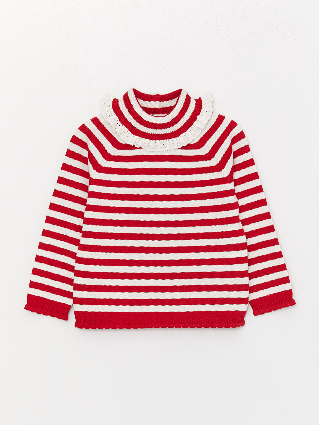 Трикотажный свитер для маленьких девочек с высоким воротником и длинными рукавами LCW baby, красный полосатый