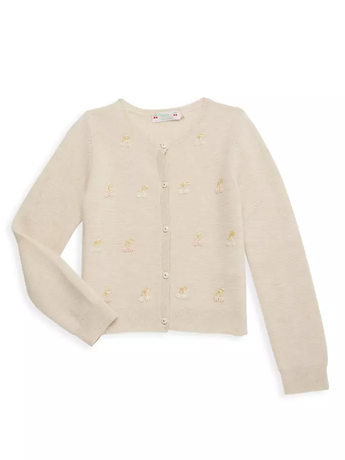 

Кардиган для маленьких девочек и девочек, украшенный бисером вишни Bonpoint, цвет natural