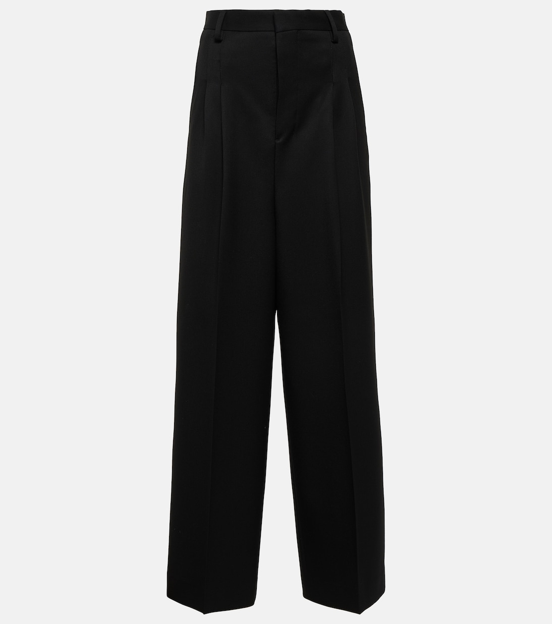 Широкие брюки из шерсти с высокой посадкой Ami Paris, черный