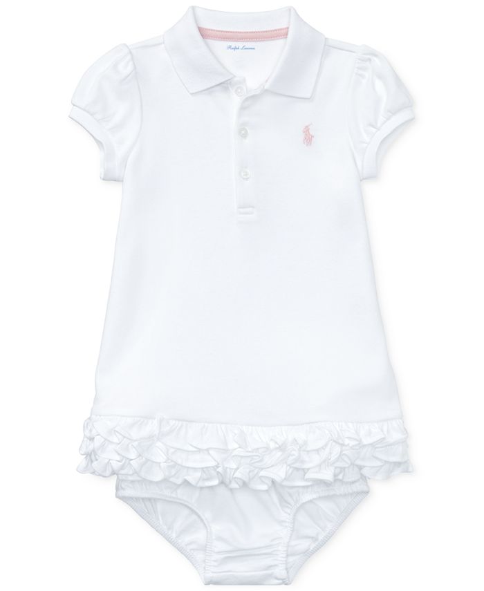 Платье-кекс с рюшами и отделкой для маленьких девочек Polo Ralph Lauren, белый