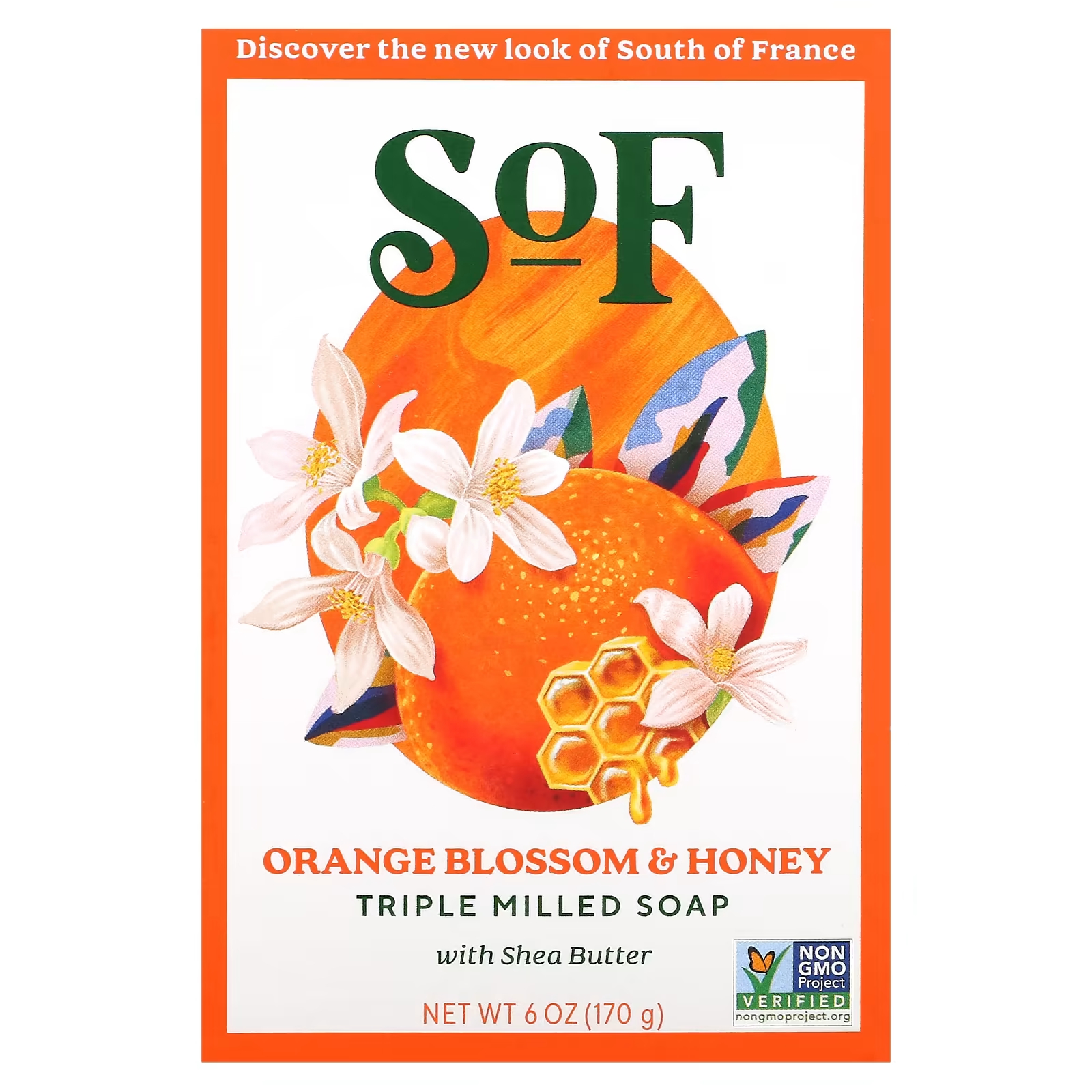 Мыло SoF тройного помола с маслом ши, апельсиновым цветом и медом, 6 унций (170 г)