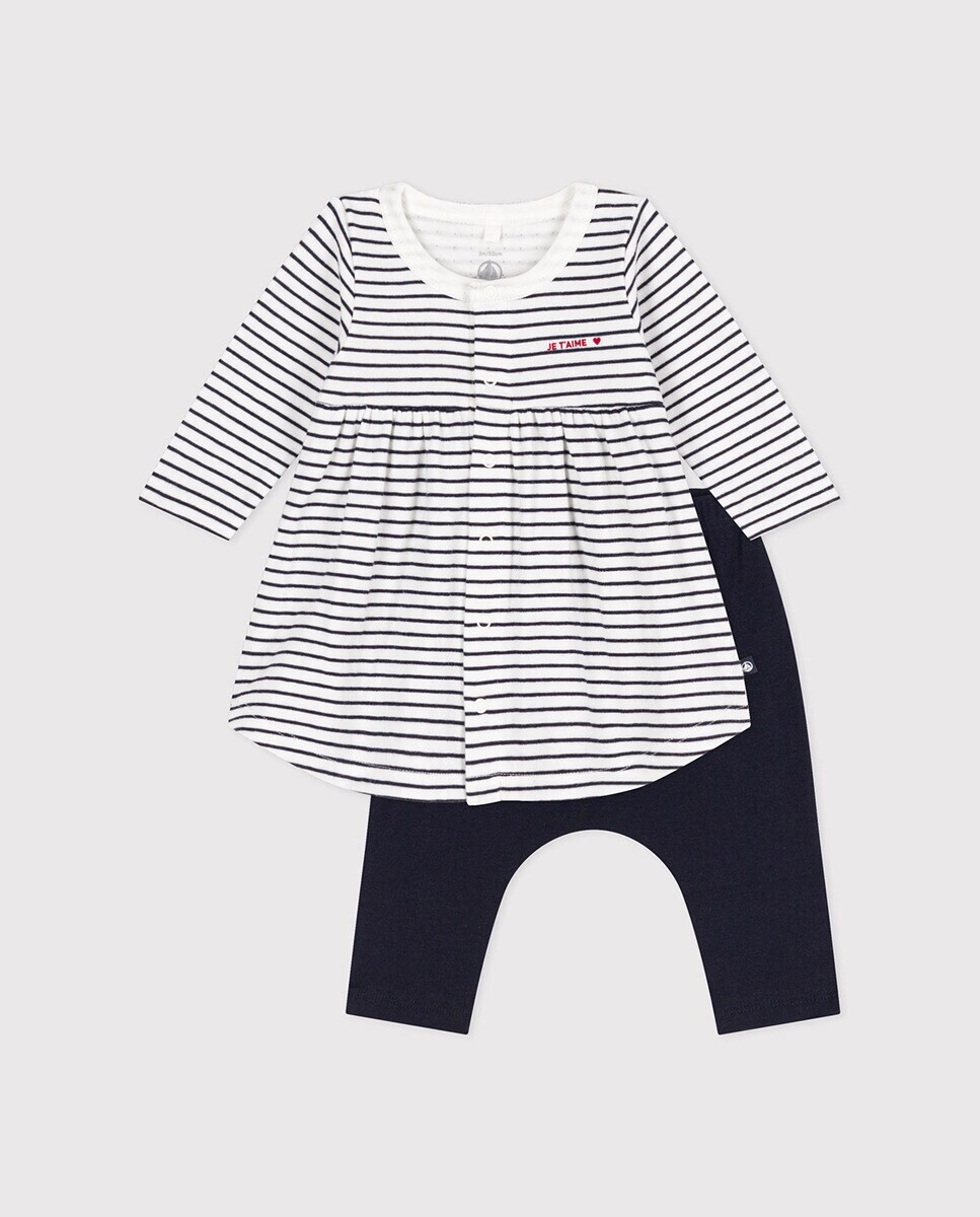 

Матросское платье и леггинсы из хлопка для ребенка Petit Bateau, белый