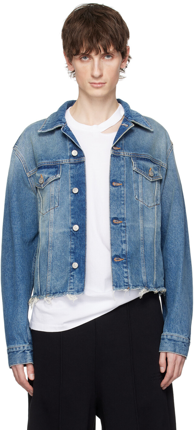 

Синяя укороченная джинсовая куртка Mm6 Maison Margiela