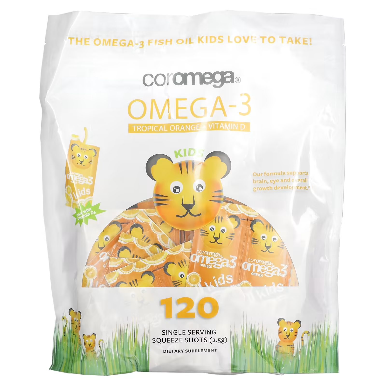 цена Омега-3 для детей Coromega тропический апельсин и витамин D, 120 капсул