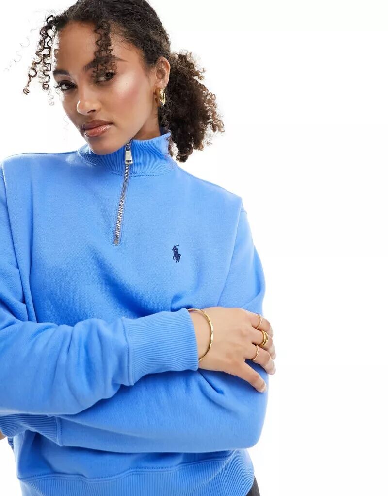 

Синий свитшот на молнии с половиной молнии Polo Ralph Lauren с логотипом игрока в поло