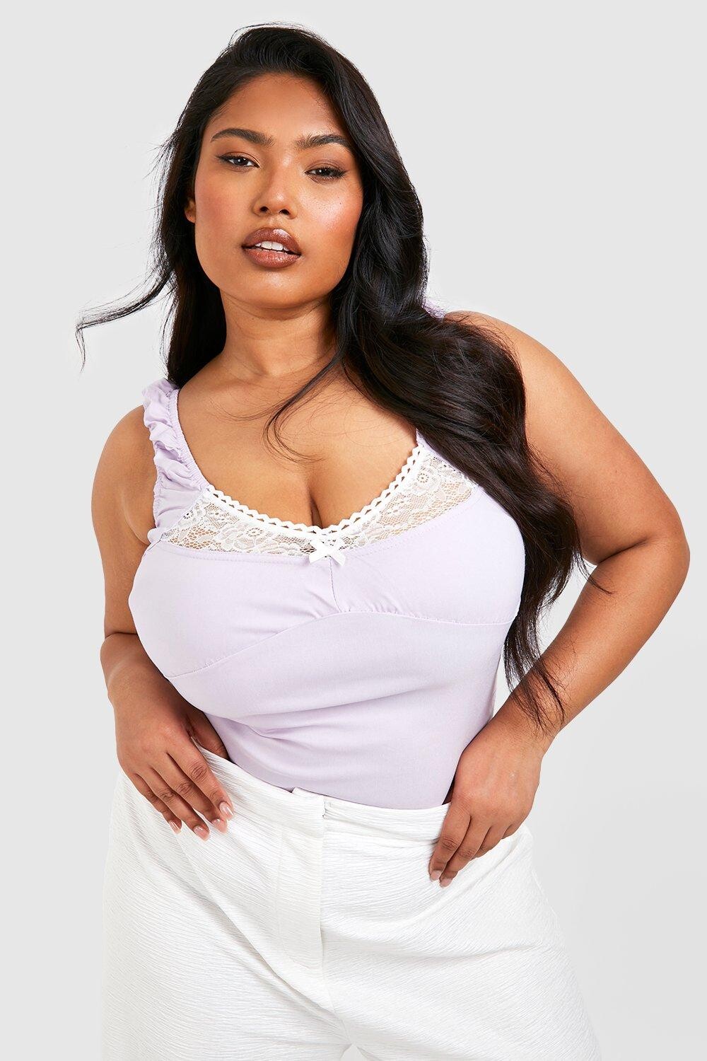 

Топ milkmaid с кружевной отделкой Boohoo, сиреневый