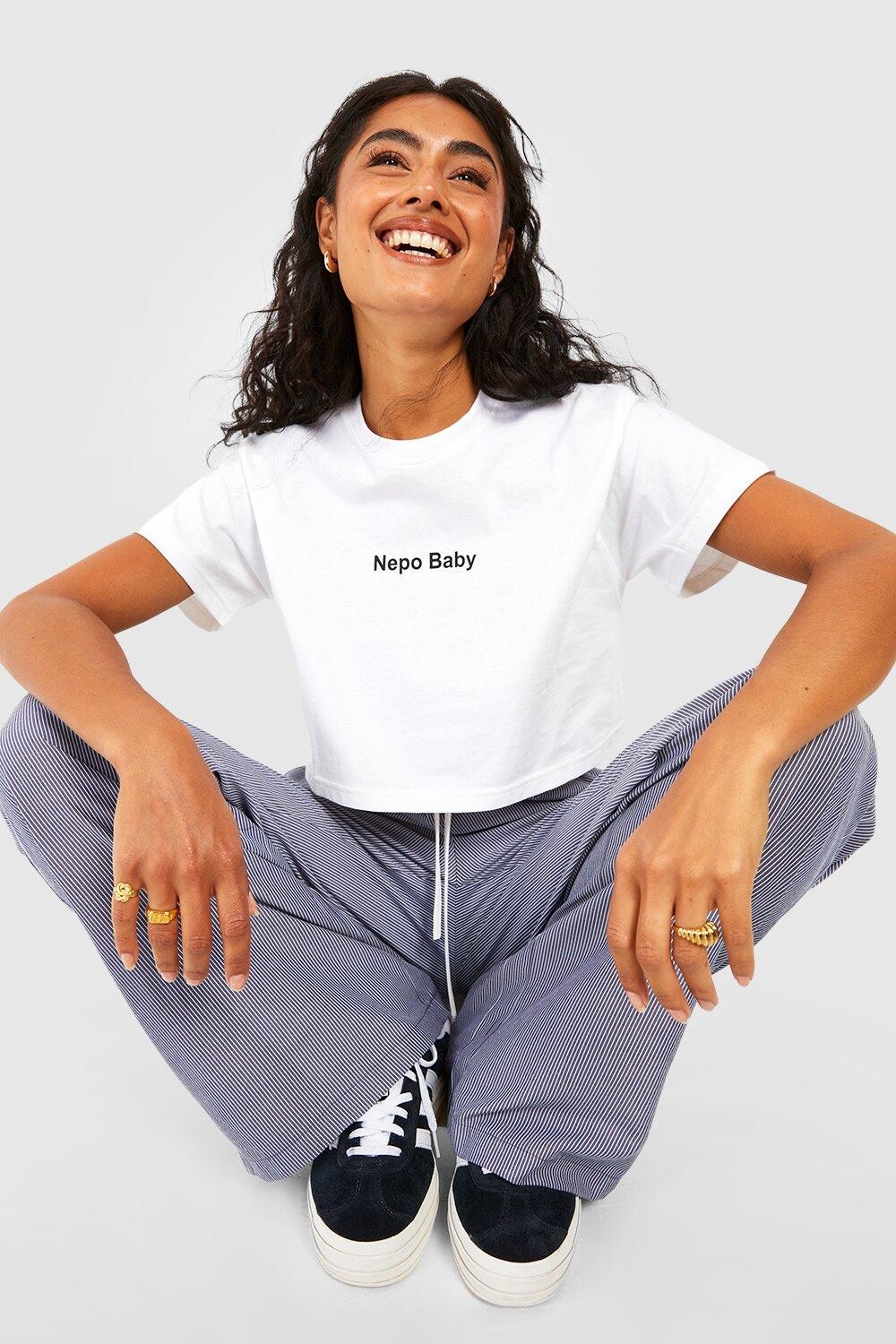 

Укороченная хлопковая детская футболка nepo baby Boohoo, белый