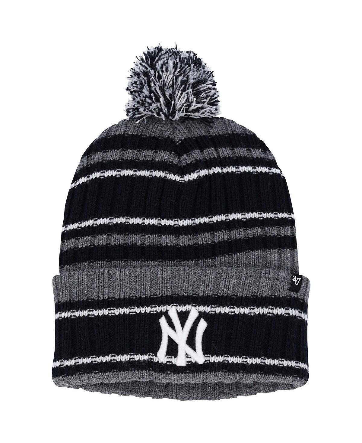 

Мужская серо-черная вязаная шапка с манжетами и помпоном New York Yankees Rexford '47 Brand