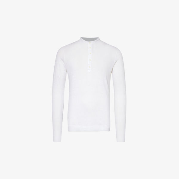 Льняная футболка Henley с контрастной отделкой 120% Lino, белый