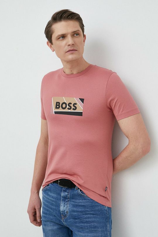 Хлопковая футболка BOSS Boss, розовый