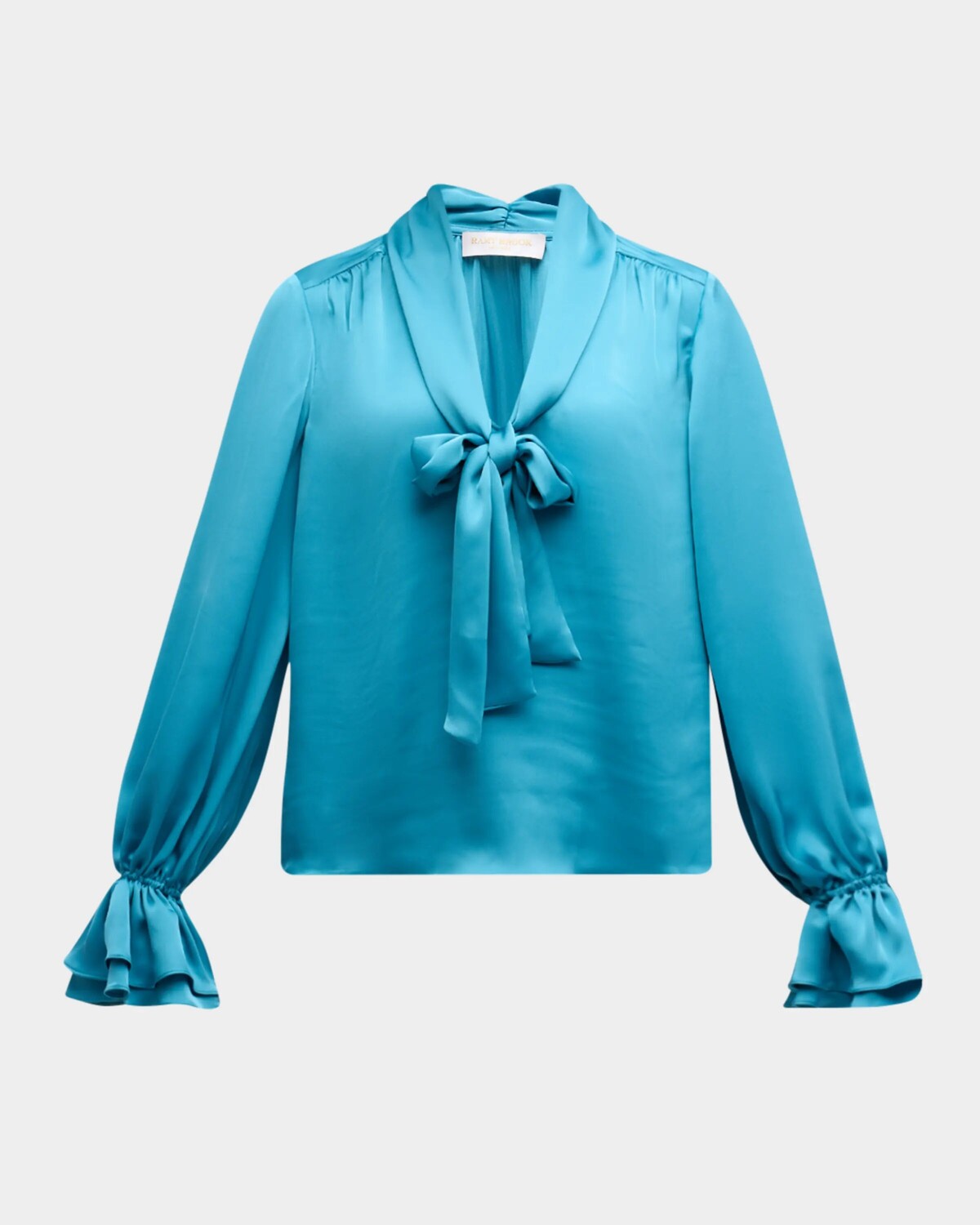 

Атласная блузка Tammy с завязками на воротнике Ramy Brook, цвет Western Blue