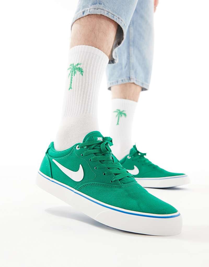 

Nike - SB Chron 2 - кроссовки из зелено-белой парусины