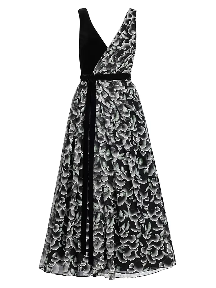

Плиссированное платье-миди с цветочным бантом Badgley Mischka, белый