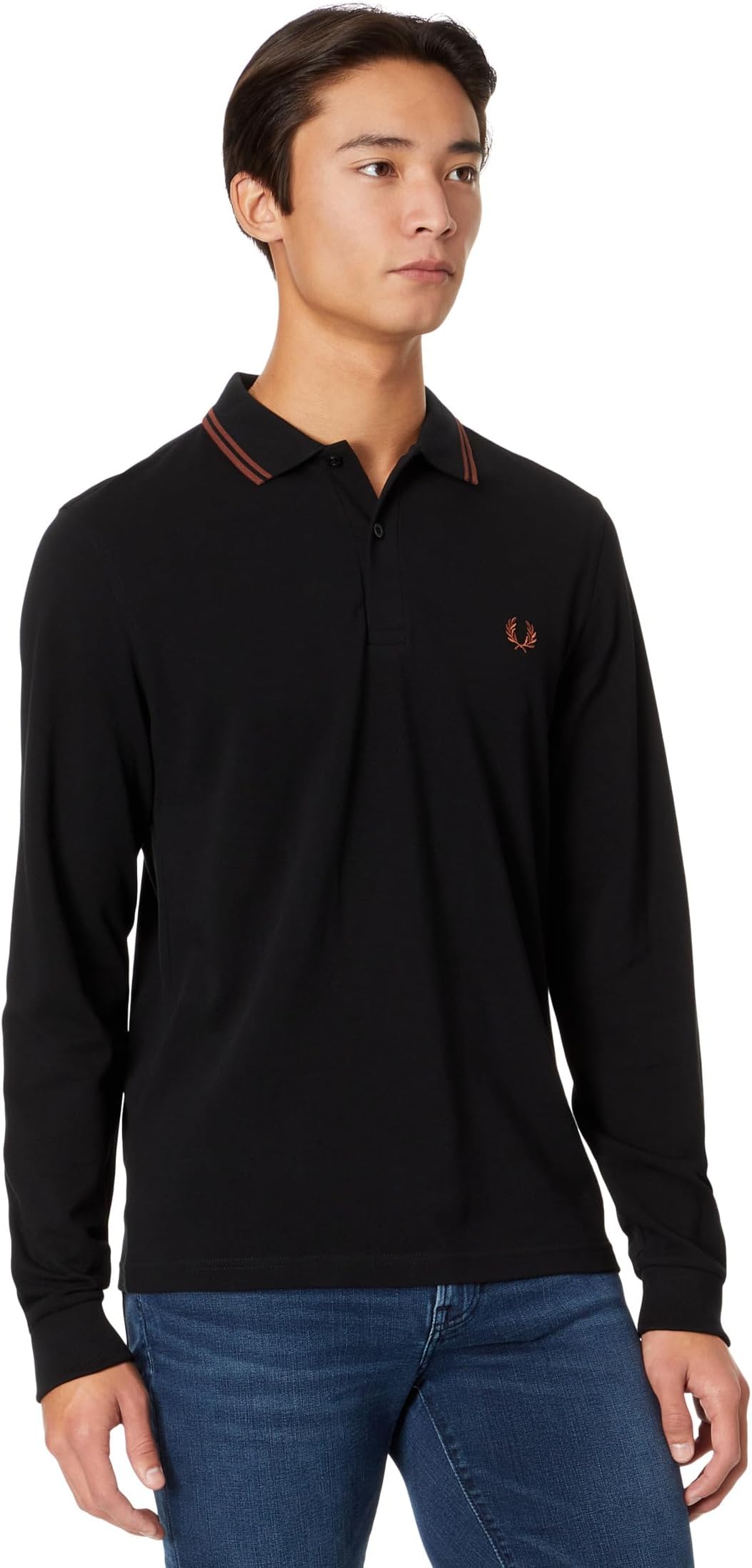 Рубашка-поло Long Sleeve Twin Tipped Shirt Fred Perry, цвет Black/Whisky Brown рубашка fred perry panel polo цвет whisky brown