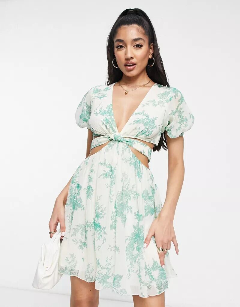 

Зеленое платье мини с слегка ярусной завязкой на талии ASOS