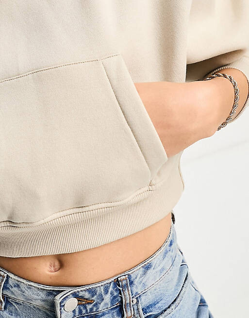 

Укороченная худи песочного цвета с кулиской Pull&Bear