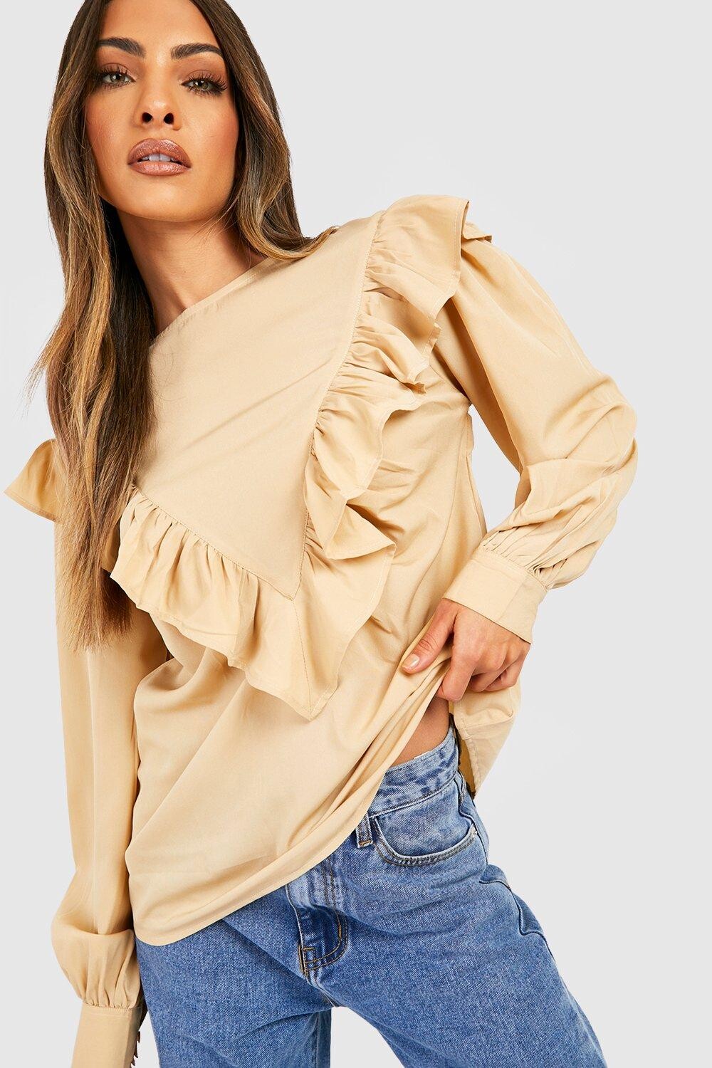 

Блузка с ткаными орбками Boohoo, серый