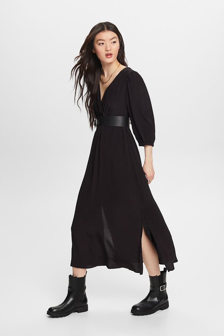 Платье из вискозы с разрезами по бокам Esprit, черный платье со сборками и разрезами по бокам esprit бургундия