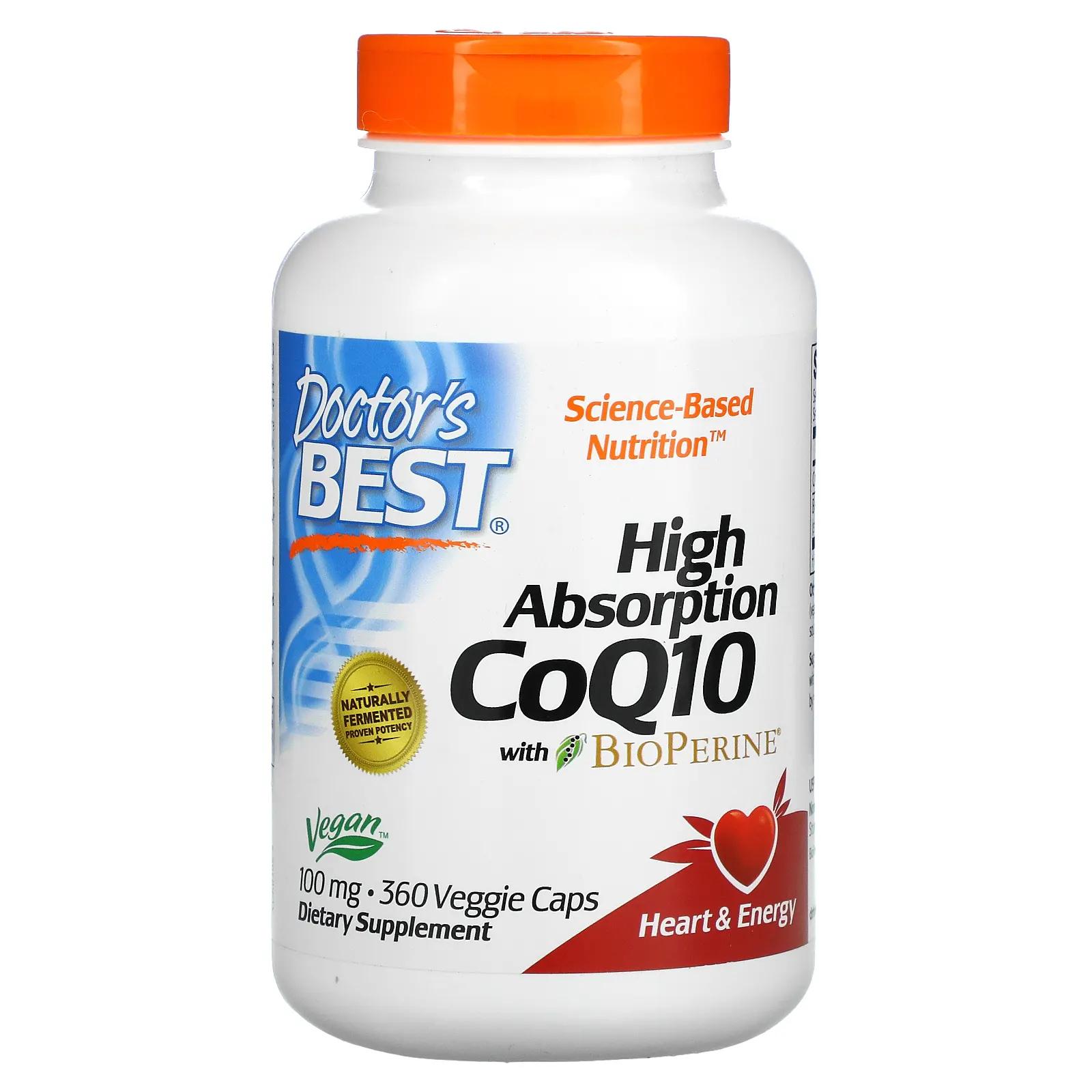 Doctor's Best Легкоусвояемый CoQ10 с BioPerine 100 мг 360 вегетарианских капсул doctor s best легкоусвояемый магний на 100% в хелатной форме лизинат и глицинат 52 5 мг 120 вегетарианских капсул