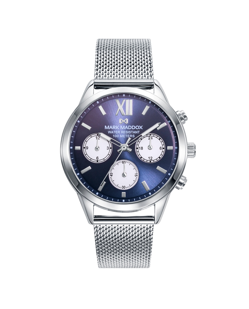 женские серебряные часы ритм 98100 190 Женские стальные часы Marais с хронографом и синим циферблатом Mark Maddox, серебро