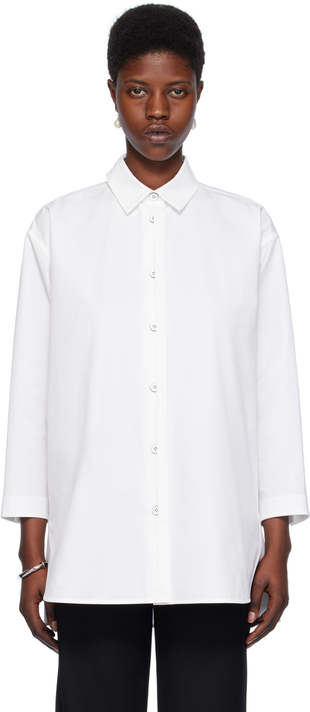 Белая рубашка с раздвинутым воротником , цвет Optic white Jil Sander