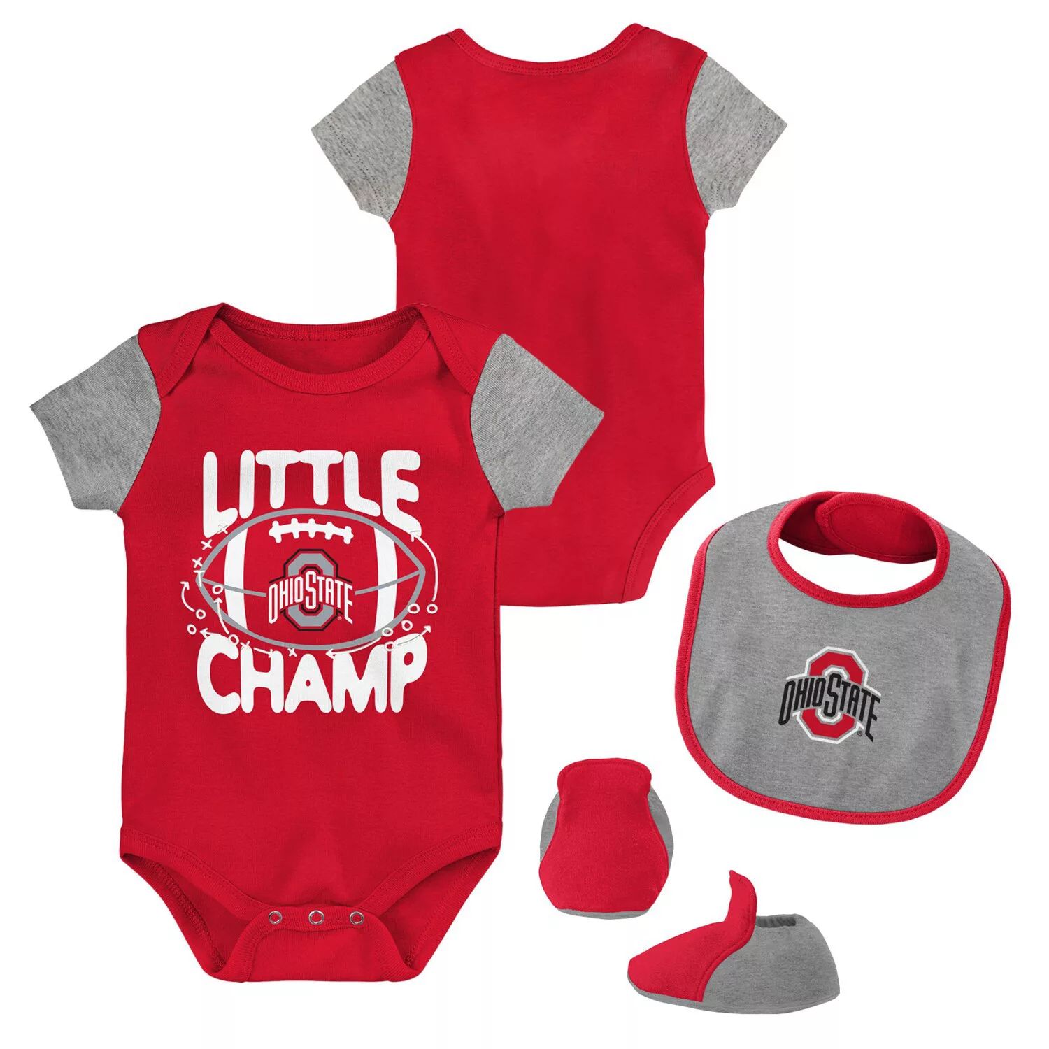 Боди Scarlet/Heather Grey Ohio State Buckeyes Little Champ для новорожденных и младенцев, комплект с нагрудником и пинетками Outerstuff