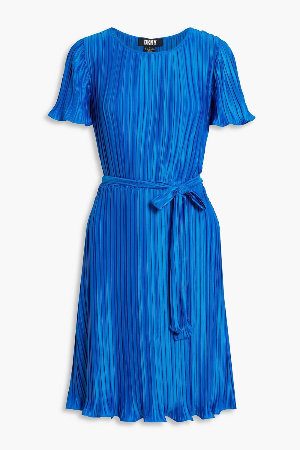 

Платье из плиссированного атласа с поясом DKNY, синий