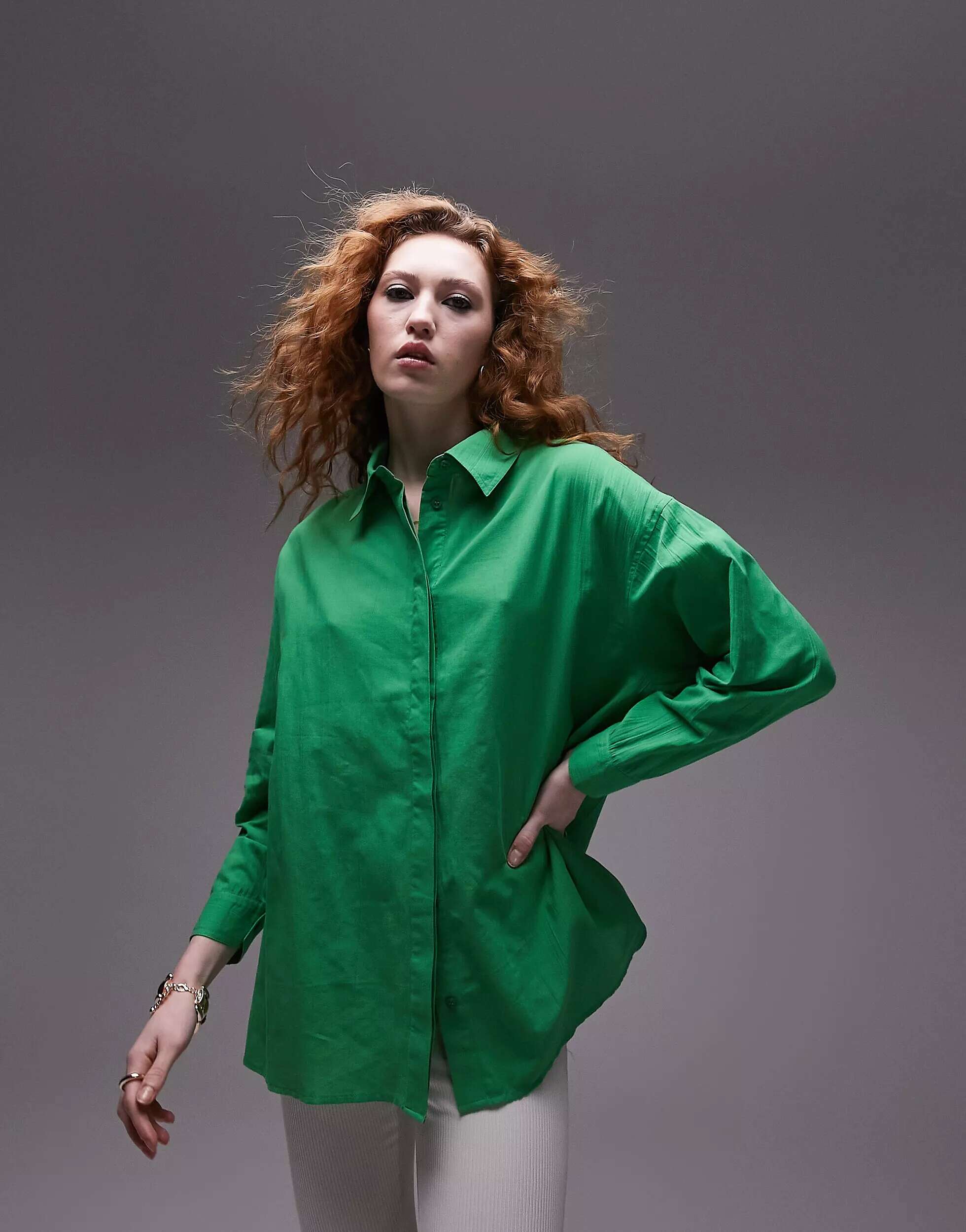 Легкая рубашка Topshop ярко-зеленого цвета