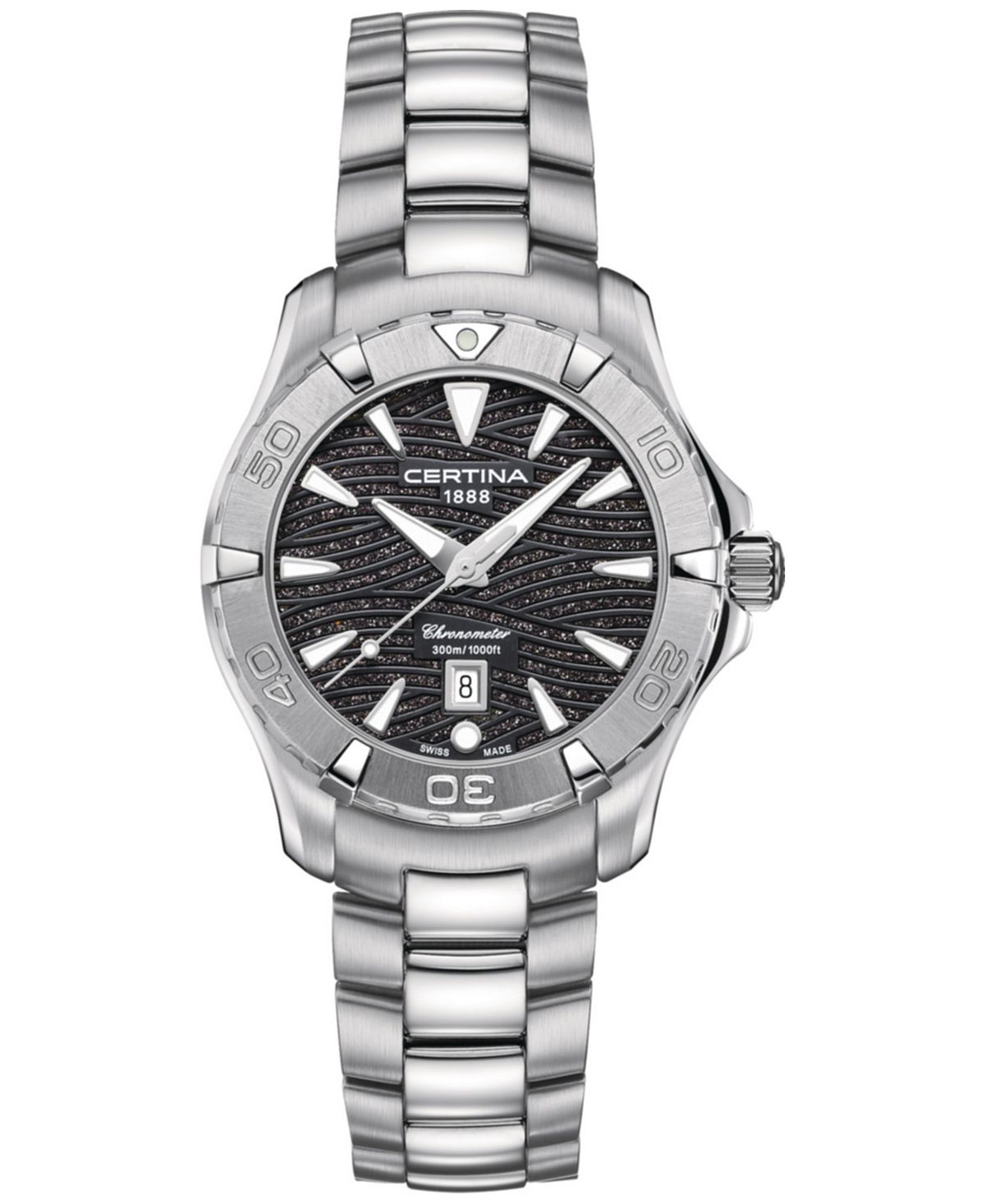 цена Женские швейцарские часы DS Action с браслетом из нержавеющей стали, 34 мм Certina, черный