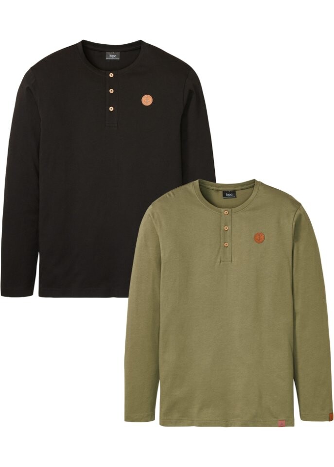 

Рубашка henley с длинными рукавами (2 шт) из органического хлопка Bpc Bonprix Collection, черный