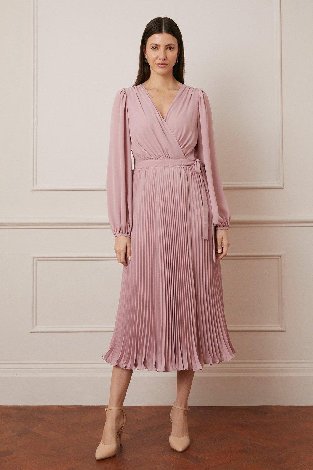 платье макси летнее с юбкой из шифона Плиссированное платье макси с запахом Wallis, розовый