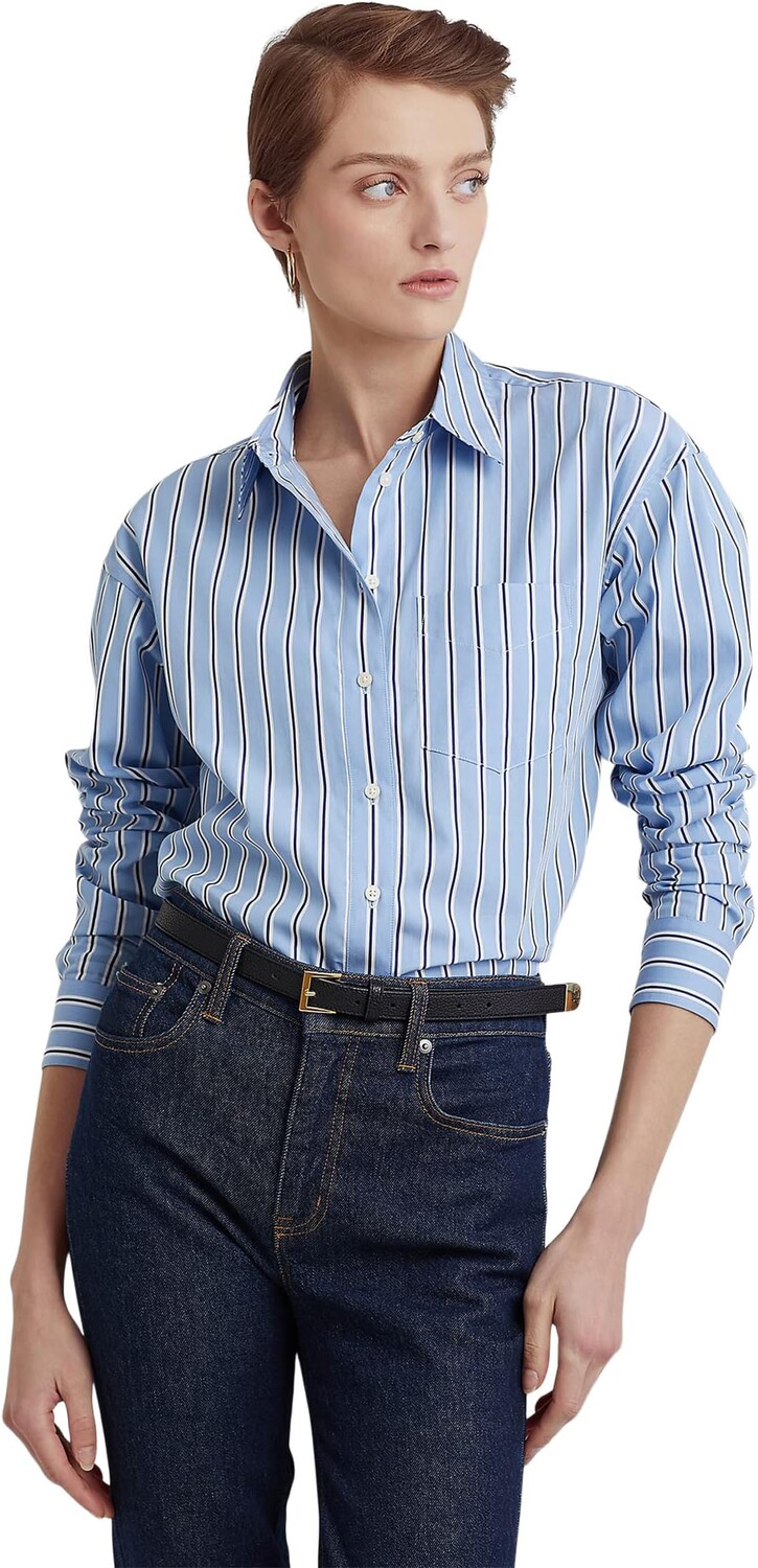 

Полосатая рубашка из хлопкового сукна LAUREN Ralph Lauren, цвет Blue/White Multi