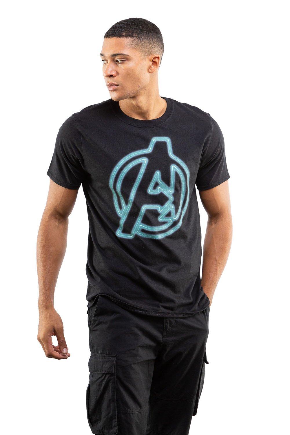 Неоновая хлопковая футболка «Мстители» Marvel, черный