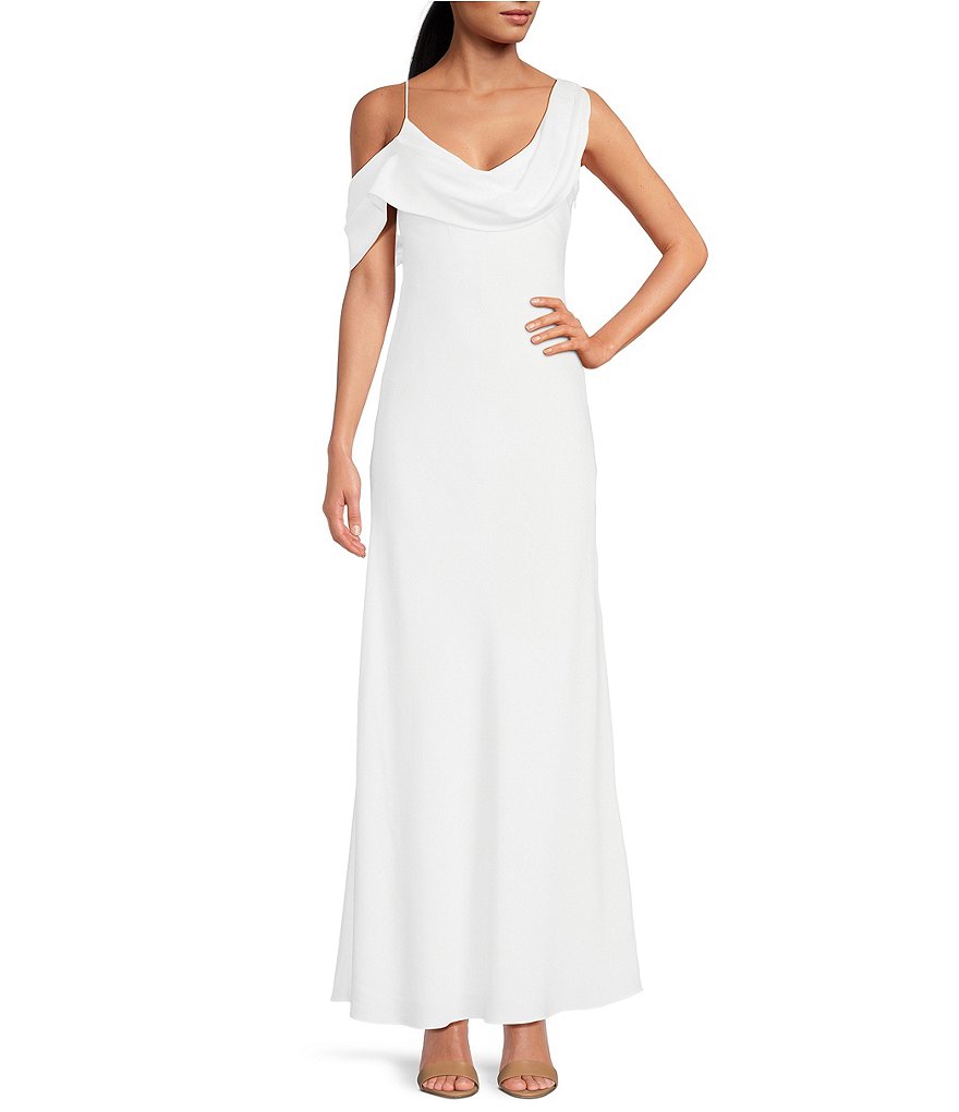 Атласное платье трапециевидной формы с асимметричным вырезом Gianni Bini Maeve, белый