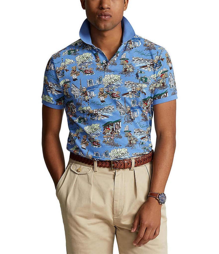 Рубашка поло классического кроя Polo Ralph Lauren в сетку с медведем, мультиколор