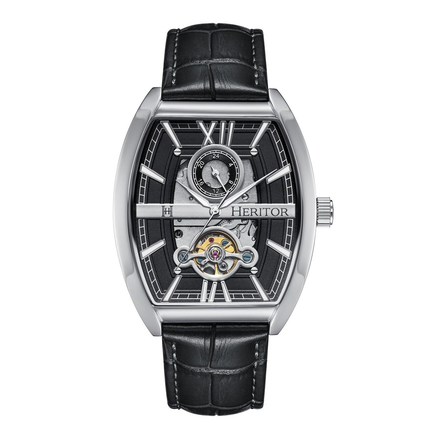 

Часы Masterson с полускелетоновым кожаным ремешком Heritor Automatic, серебро, Серый