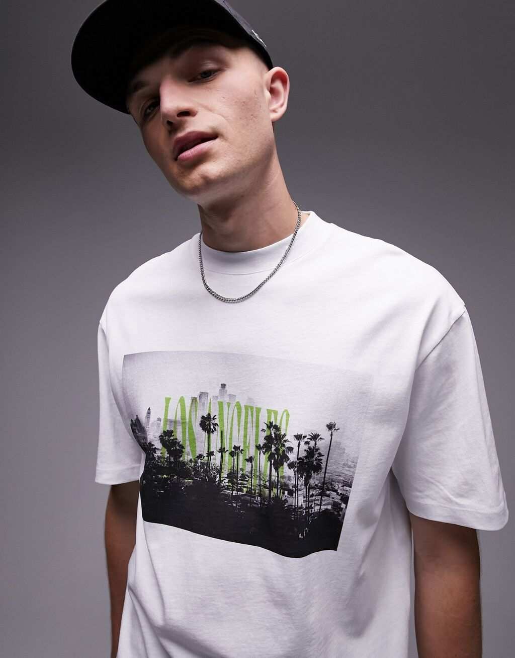 

Белая футболка оверсайз с вертикальным принтом Los Angeles спереди и сзади Topman, Белый