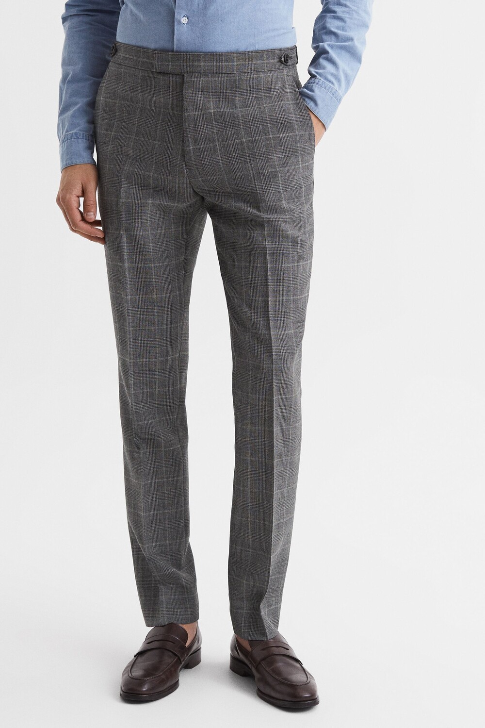 

Брюки узкого кроя в клетку Newbury Reiss, серый