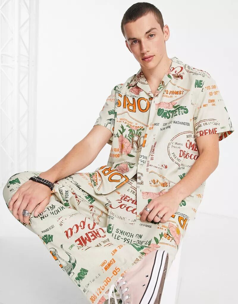 

Комбинированная рубашка с короткими рукавами и принтом Reclaimed Vintage Inspired