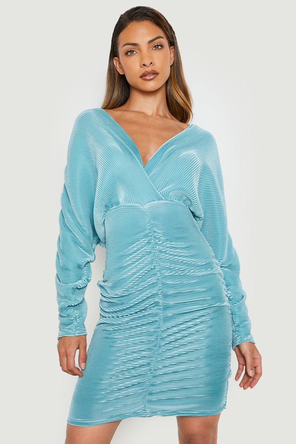 

Мини-платье с плиссами Boohoo, синий