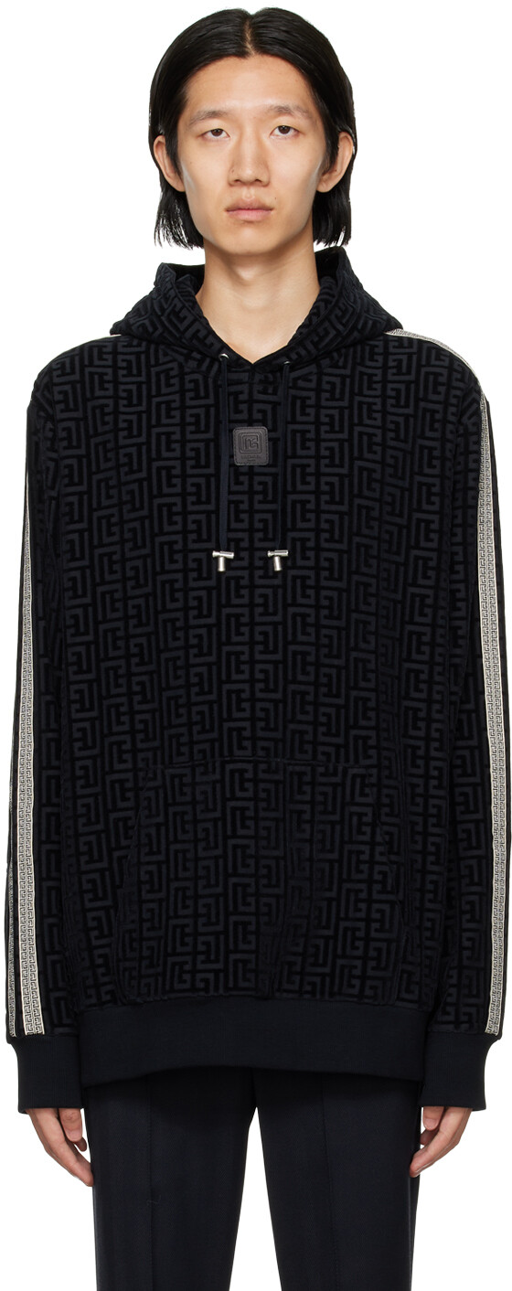 

Темно-синее худи с монограммой Balmain, Синий