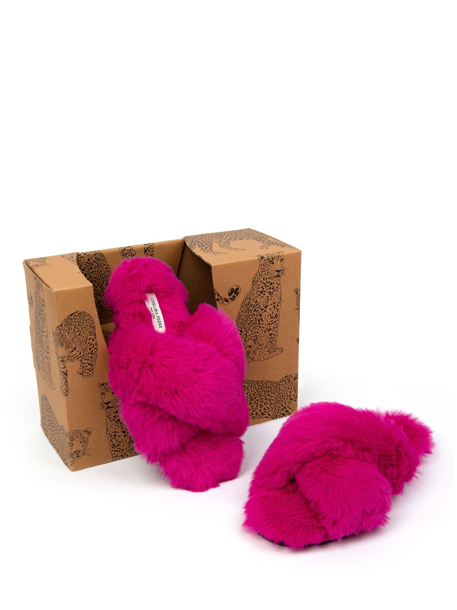 цена Пушистые шлепанцы с перекрестными ремешками Chelsea Peers, ярко-розовый