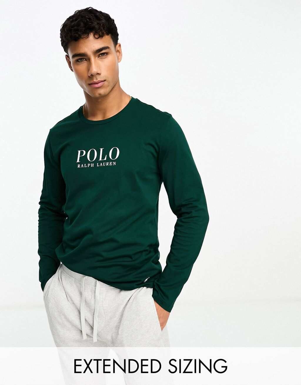 

Зеленая футболка с длинным рукавом и текстовым логотипом на груди Polo Ralph Lauren, Зеленый