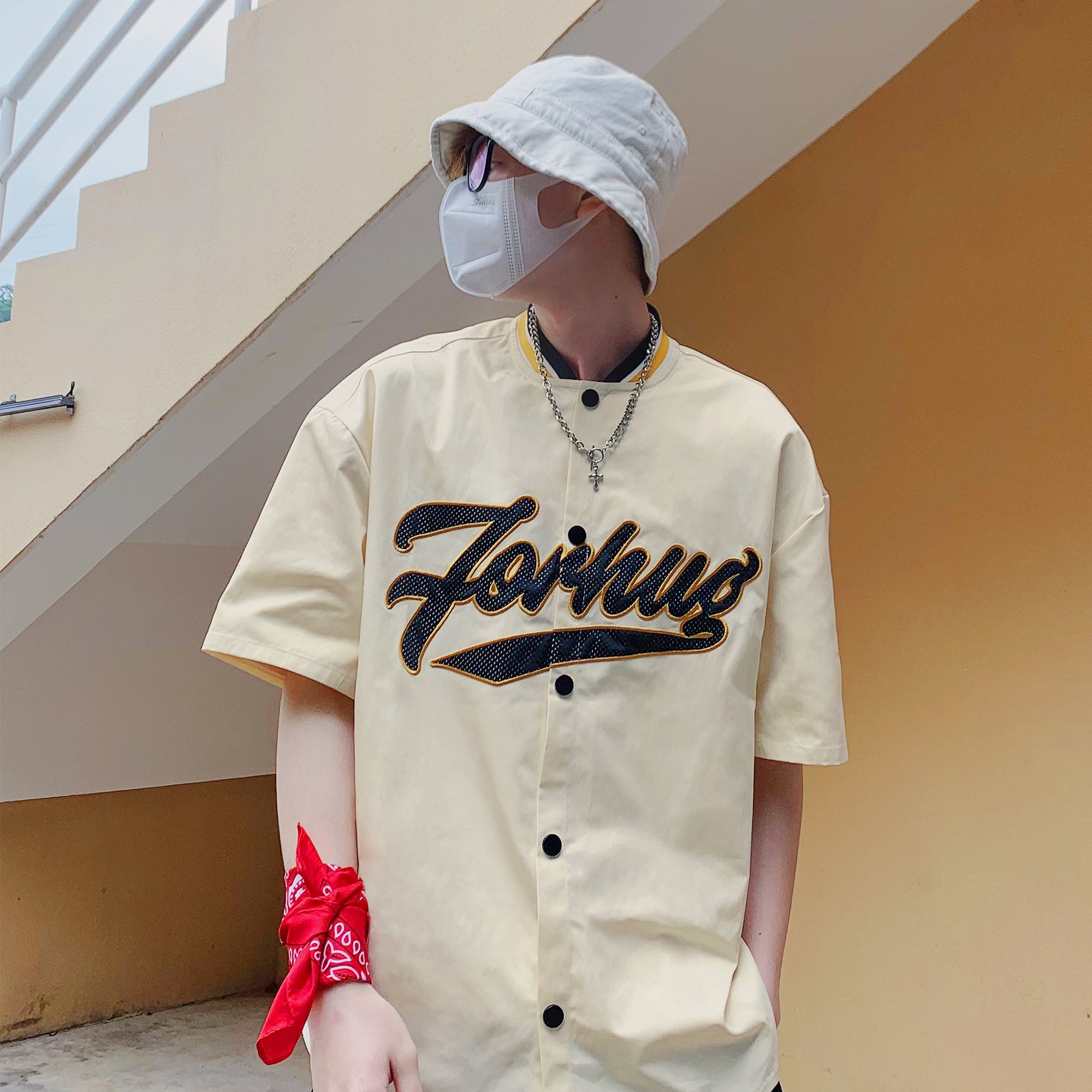 Рубашка FORHUG с бейсбольным воротником и вышитым логотипом, светло-желтый куртка jeff с бейсбольным воротником j lindeberg цвет bosphorus